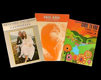 3 Vintage 1960's - 1970's Piano Sheet Music - Carpenters - Cher - Bang Bang - Close To You - We've Only Just Begun - Group 3