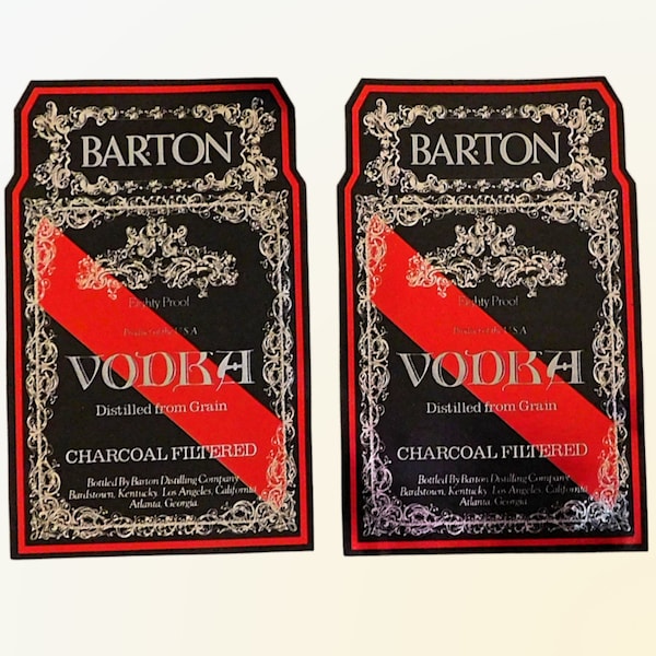 2 Vintage 1970's BARTON Vodka Labels - by Barton Distilling Company - New Old Stock - Unused