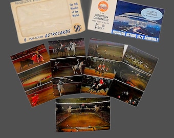 Vintage 1965 Set of 5 Houston ASTRODOME Souvenir Astrocards Postcards - Full Color Cards & Houston Astros 1972 Schedule