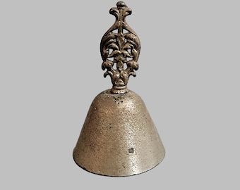 Antique Vintage Metal Handheld Bell with Ornate Handle 4.5" Tall - Servant's Bell, School Bell, Teacher's Bell