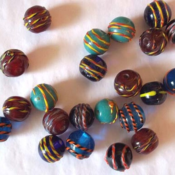 22 Fancy Bohemian Beads with Colorful Trail Decoration - Estate Find