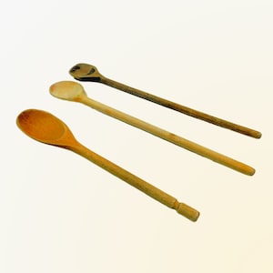 3 Vintage & Antique Primitive Wooden Spoons - Cottage Country Kitchen Ware