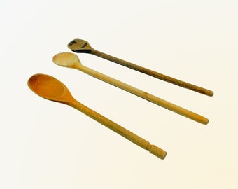 3 Vintage & Antique Primitive Wooden Spoons - Cottage Country Kitchen Ware