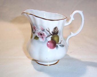 Vintage Royal Dover China Cream Pitcher Creamer Bone China Made in England - Crab Apple Flowers - Gold Trim