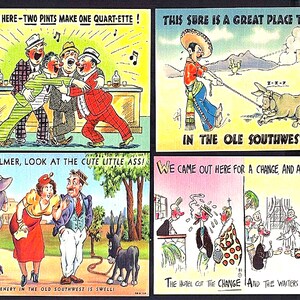 4 Vintage 1940&#39;s Linen Southwestern Theme Comic Postcards Postally Unused