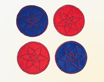 Set of 4 Hand Stitched and Embroidered Felt Mug Mats / Mug Rugs / Coasters