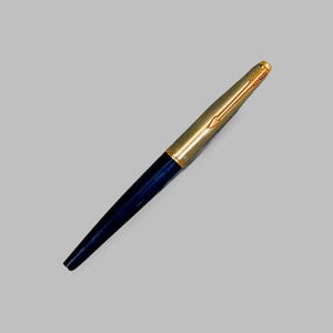 Vintage Classic Parker 45 Dark Blue Fountain Pen with Silver Cap and Gold Trim - Steel Nib - Midnight Blue