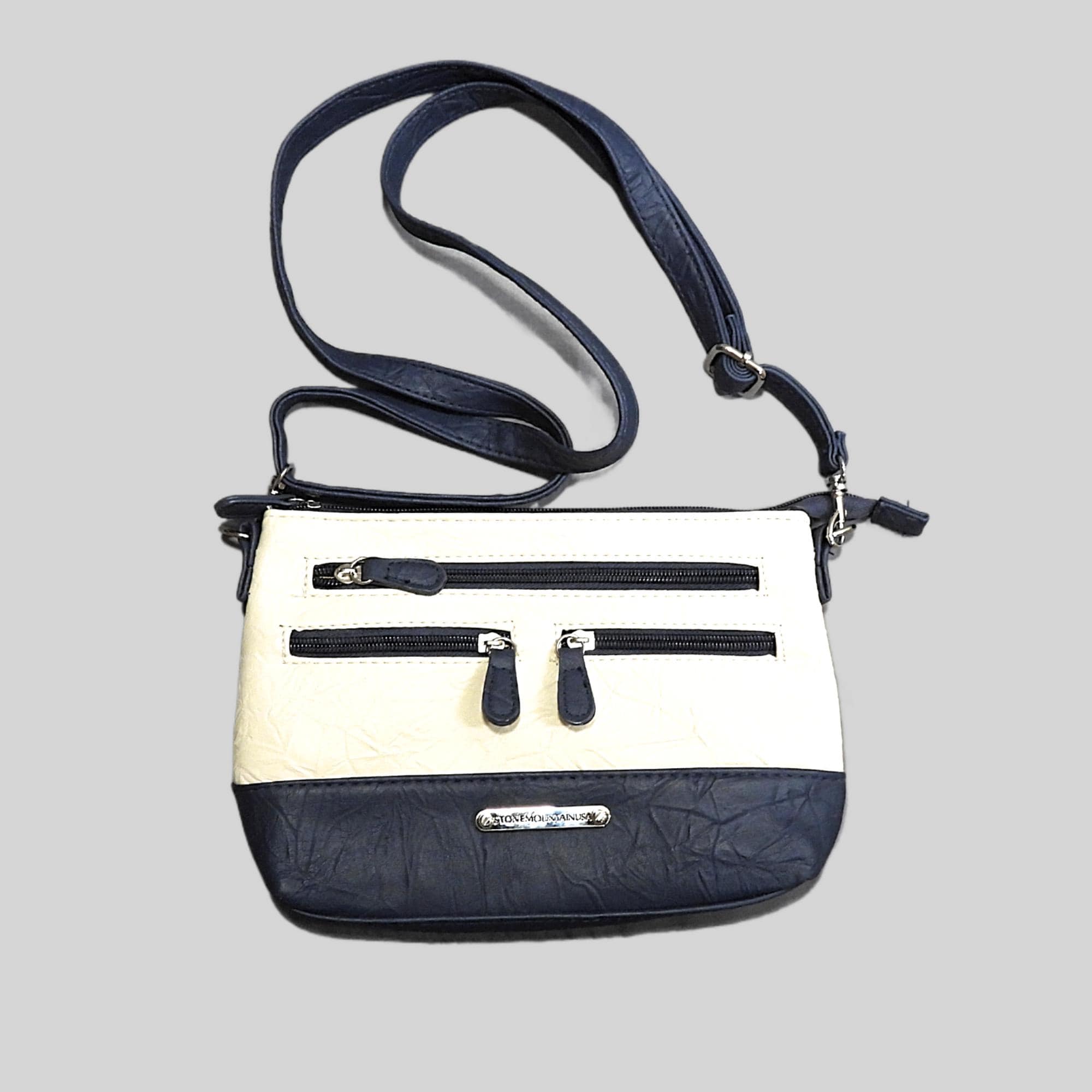 Stone Mountain Talia Bonded Leather Cross Body Bag in Navy & Bone