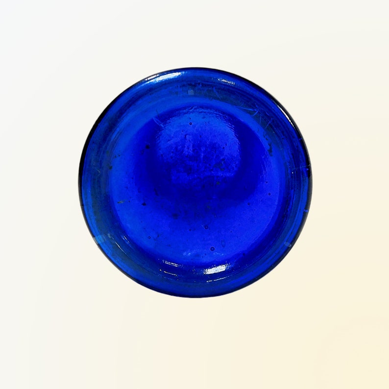 Vintage Cobalt Blue Round Glass Ink Well Round Glass Ink Bottle Etsy