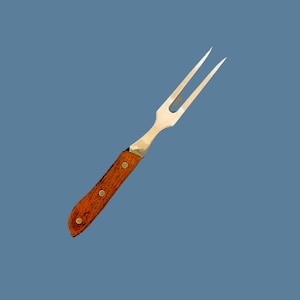 Vintage ROGERS Stainless Carving Meat Fork with Full Tang and Riveted Wooden Handle