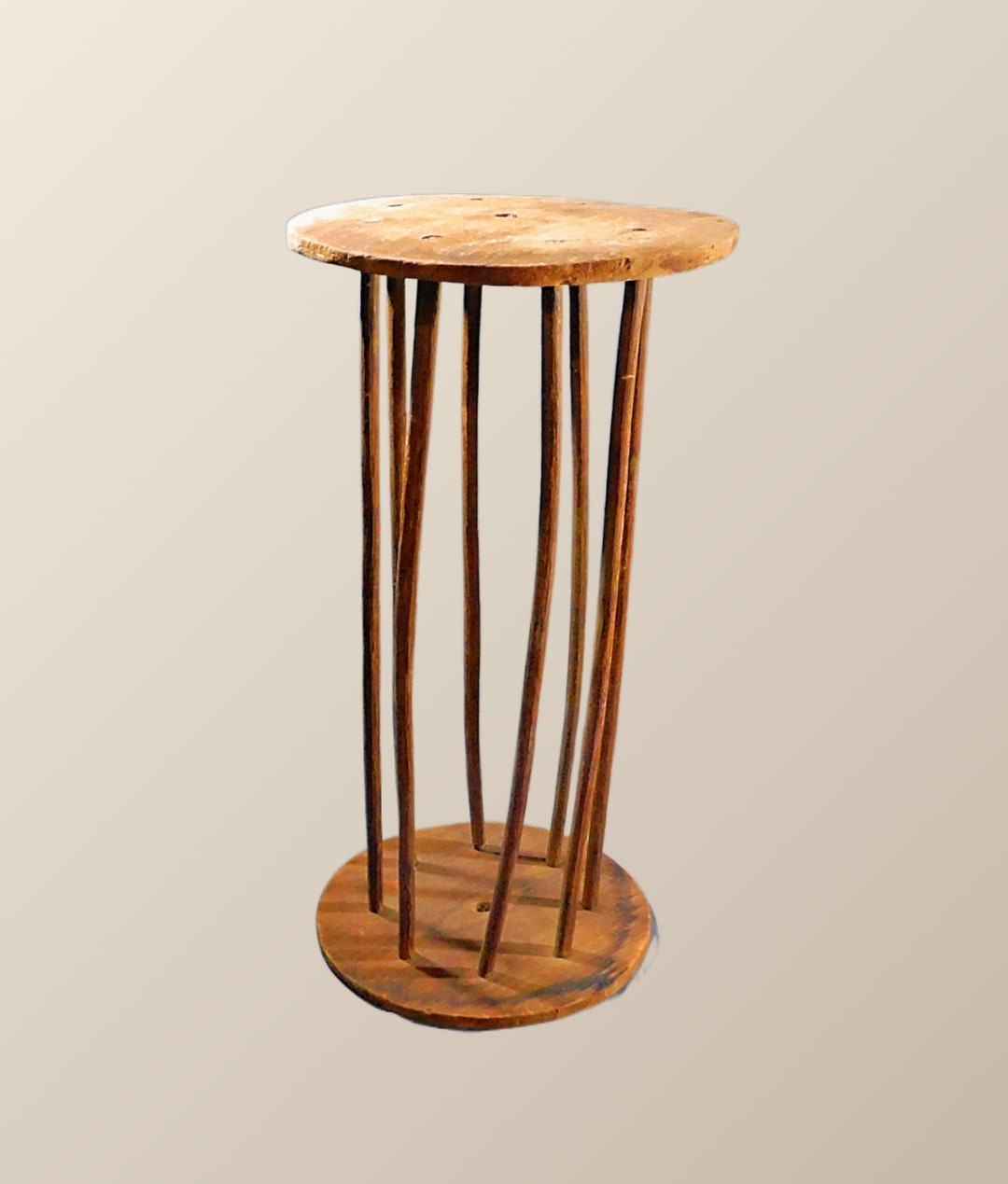 Unusual Antique 19th Century Primitive Wooden Yarn Winder Cylinder
