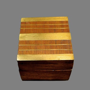 Vintage Handmade Mini Wooden Trinket Ring Box with Brass Inlay by Box Concepts Inc.