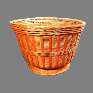 Vintage 1970's  Woven Split Bamboo and Rattan Pedestal Shaped Planter, Basket, Cache Pot