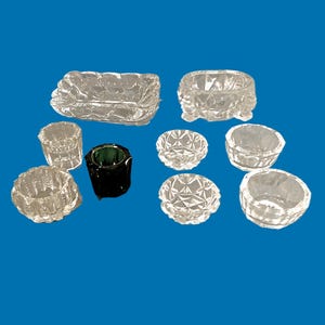 Mixed Lot of Vintage & Antique Open Salt Dips, Master Salt Cellars and Pair Mini Shot Glasses - 9 Pieces Glass Total