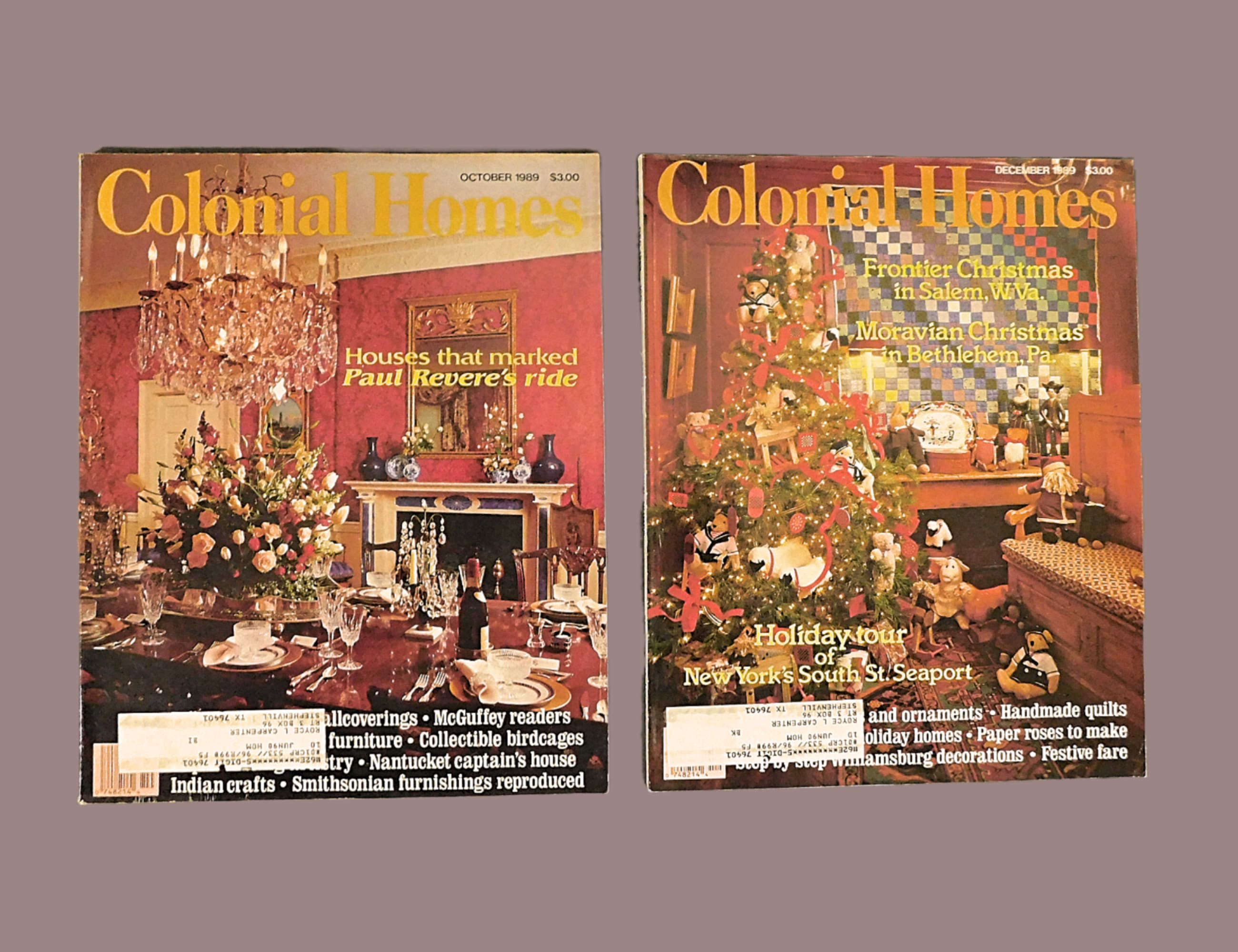 6 Vintage 1989 COLONIAL HOMES Magazines - Early Americana - Folk