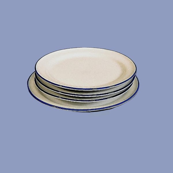 4 Vintage American Airlines AA Plates - White with Cobalt Blue Trim - Michaud Japan - One 6" and Three 5.25"