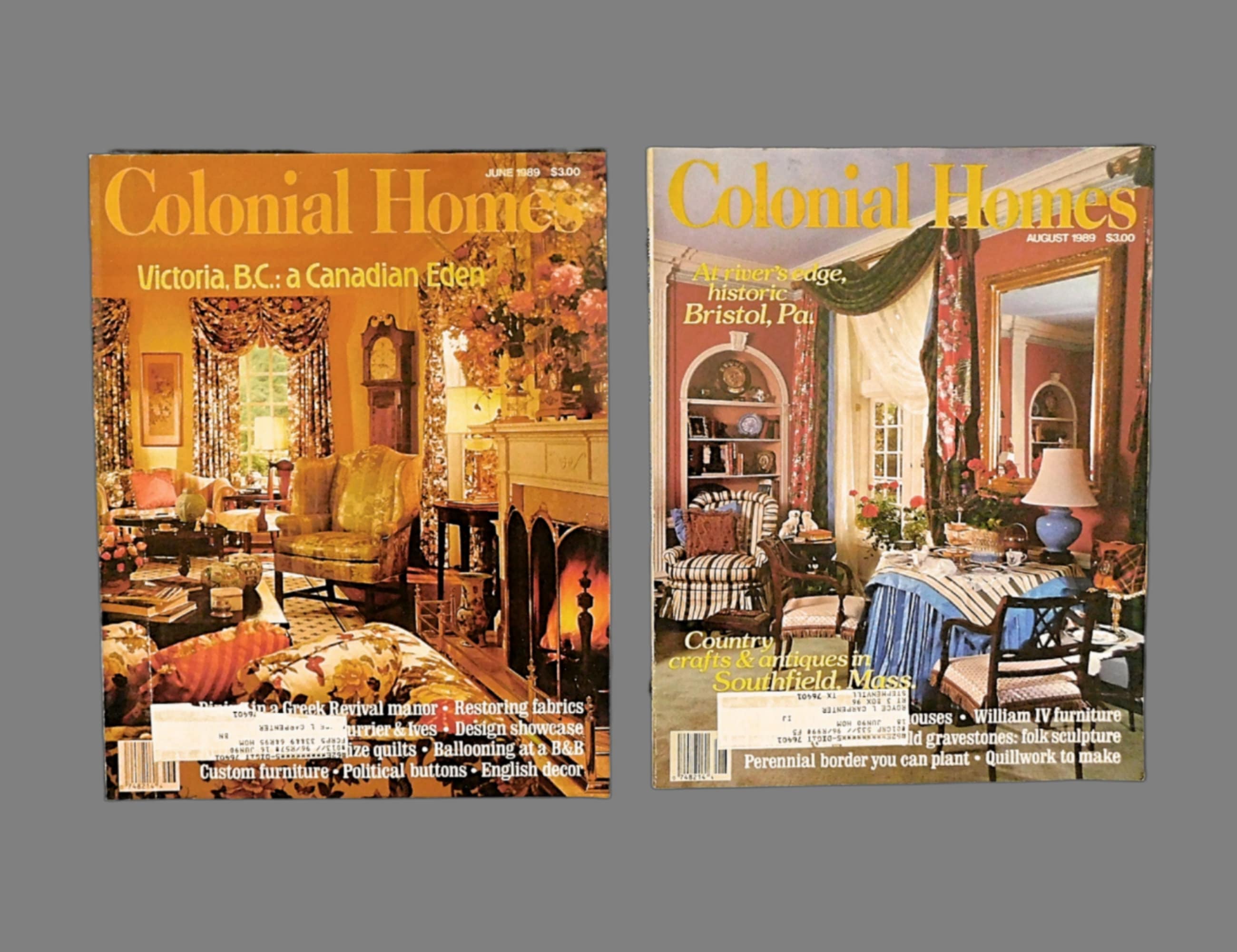 6 Vintage 1989 COLONIAL HOMES Magazines - Early Americana - Folk