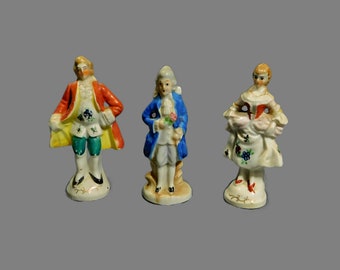 3 Vintage Japan and Occupied Japan Porcelain Figurines - Colonial Men and Woman From 1940's - 1950's