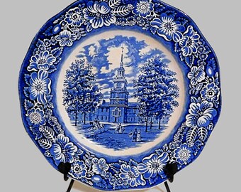 Liberty Blue Staffordshire Dinner Plate: Colonial Historic Scene