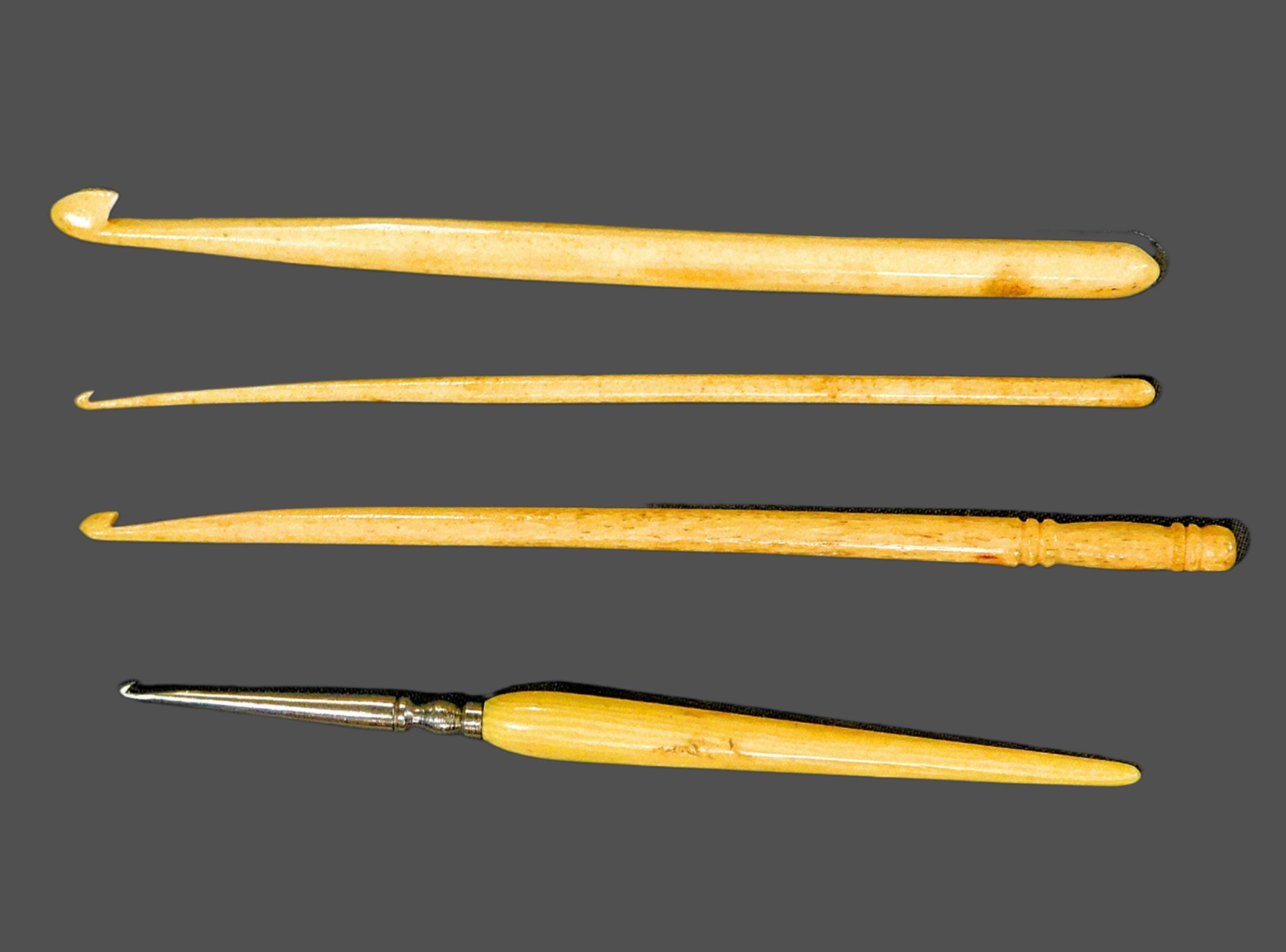 4 Antique Vintage Celluloid or Bone Crochet Hooks - Vintage