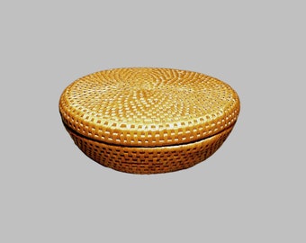 Vintage Hand Woven Round Storage Basket with Lid