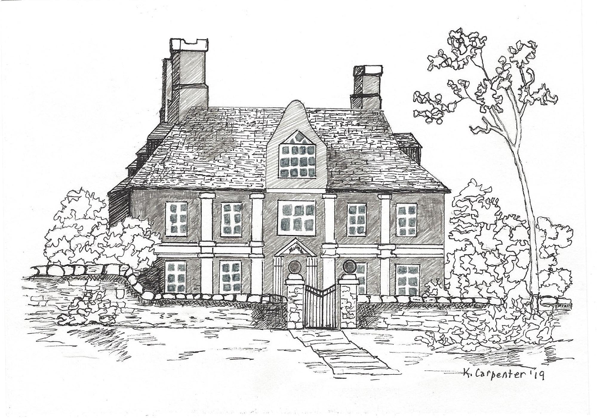 Original Art Pen and Ink Drawing of Old Manor House Etsy