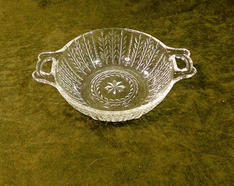 Vintage Pattern Glass Serving Bowl - Star and Wheat Pattern