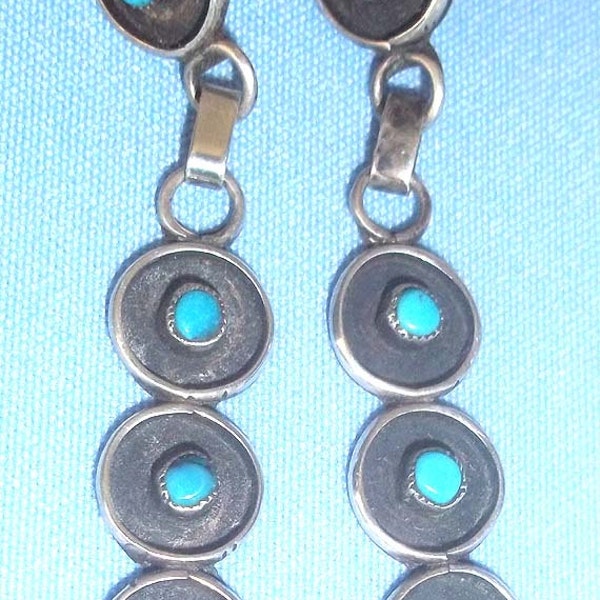 Ladies' Vintage Handmade Turquoise & Silver Dangle Earrings