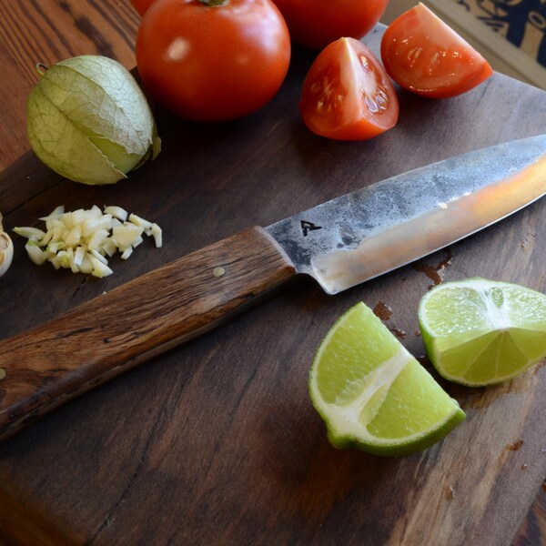 Chef's Kitchen Utility Knife - Hand Forged 440C Stainless Tool Steel with Spalted Red Oak Handle