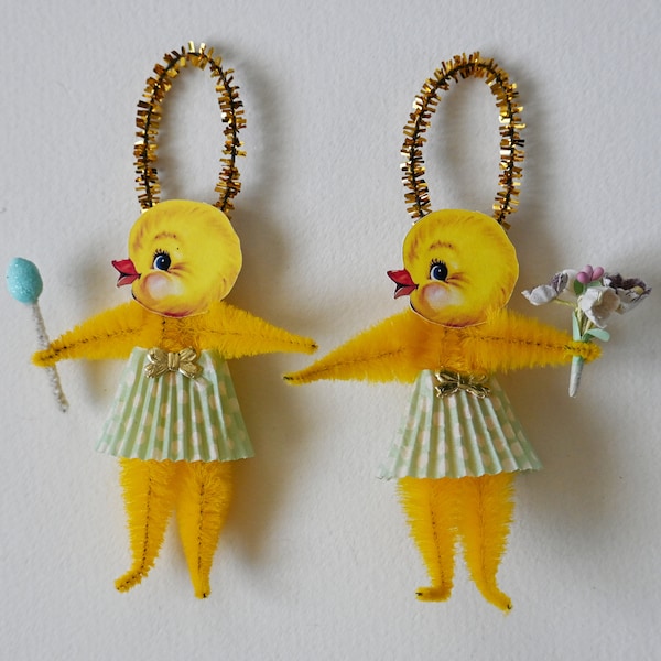 Easter Chick Ornaments / Chenille Easter Chicks / Set Of 2