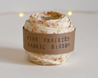 Fabric Ribbon/ Floral Cotton Fabric/ Hand Torn Fabric Ribbon