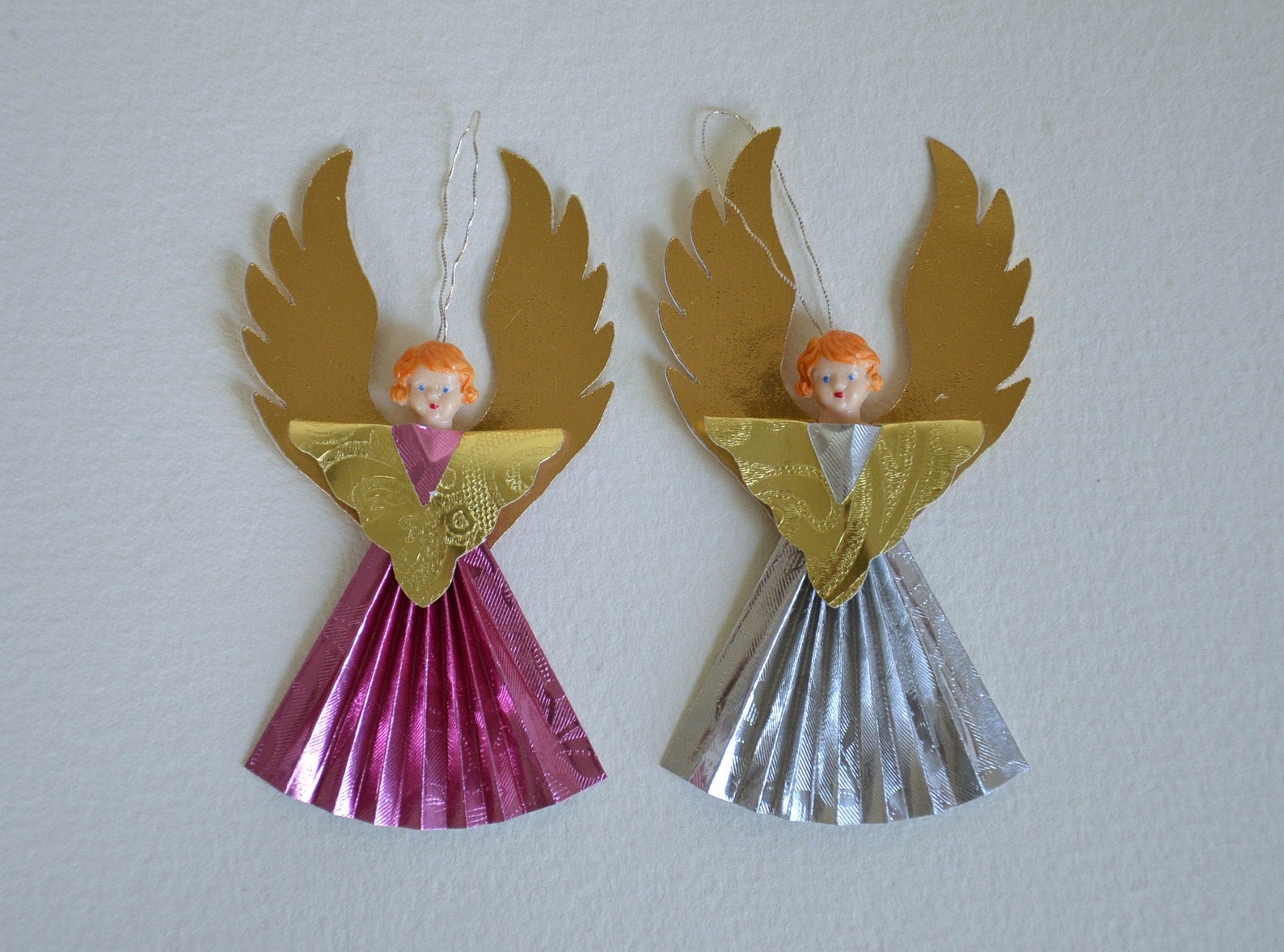 Foil Angel/ Christmas Ornament/ Vintage Style/ Set Of 2