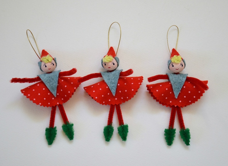Vintage Style Elf Christmas Pixi Elf Spun Cotton Elf Retro Style Elves Set Of 3