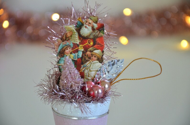 Victorian Christmas Ornament German Die Cut Santa Ornament Santa Claus Boot