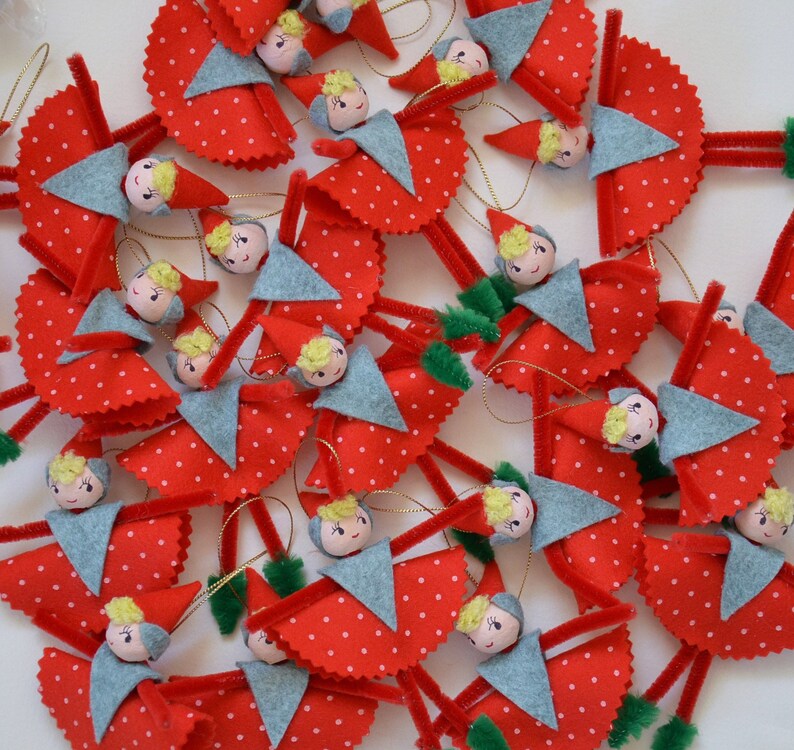 Vintage Style Elf Christmas Pixi Elf Spun Cotton Elf Retro Style Elves Set Of 3
