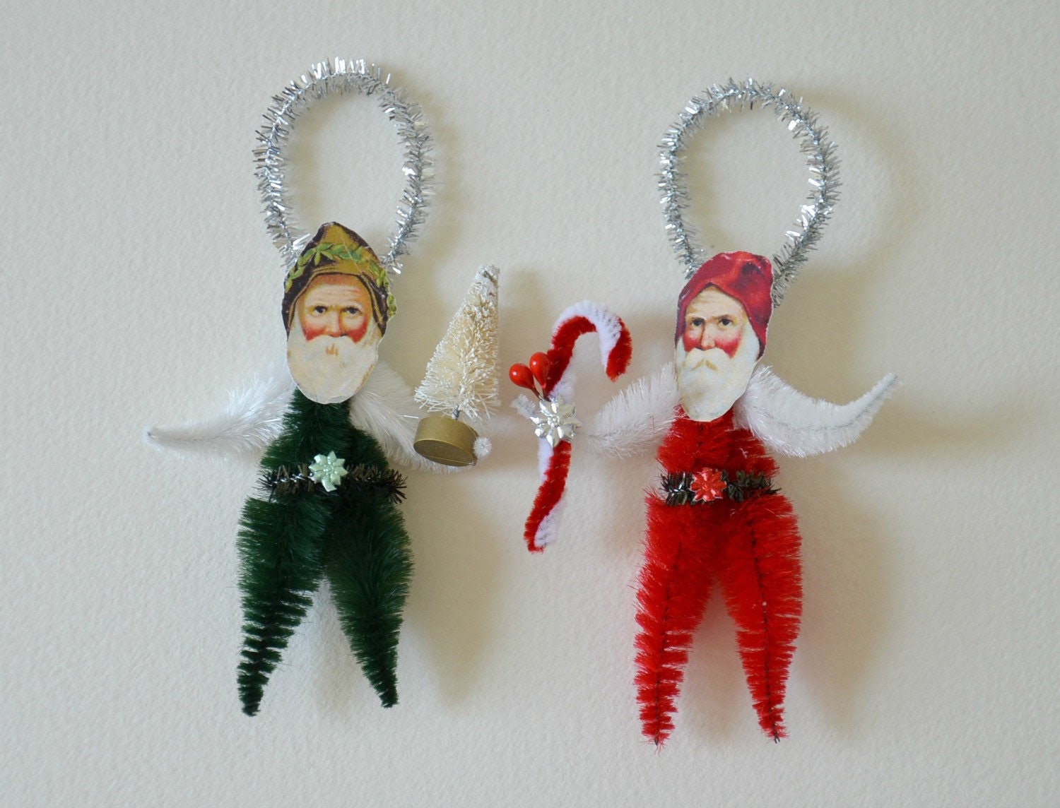 Santa Ornaments / Chenille Ornaments / Christmas Ornaments / Etsy