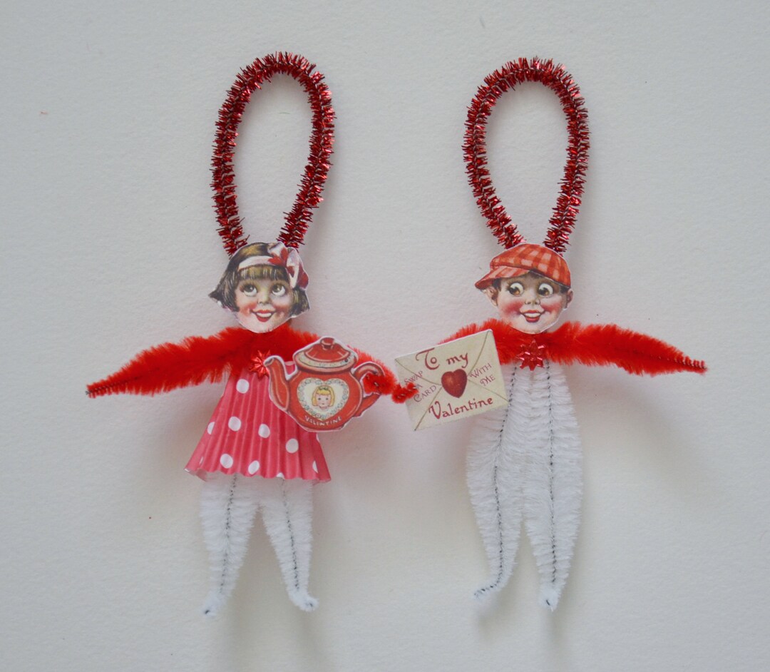 Valentine Ornaments / Vintage Style Chenille Ornaments / Set of 2