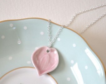 Porcelain Necklace With Silver Chain / Porcelain Pendant Petal