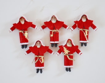 Victorian Santa / Vintage Style Santa Ornaments / Set Of 5