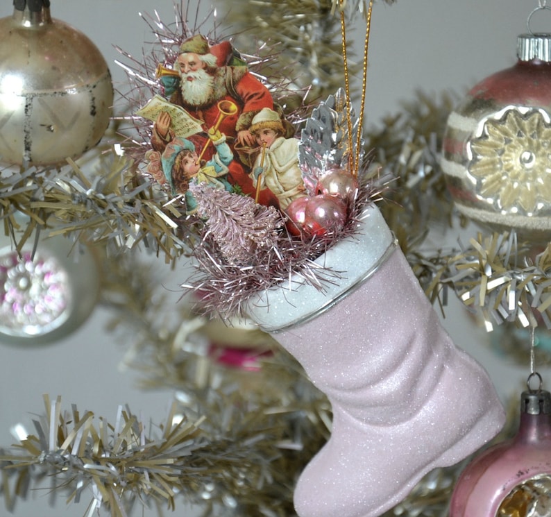Victorian Christmas Ornament German Die Cut Santa Ornament Santa Claus Boot