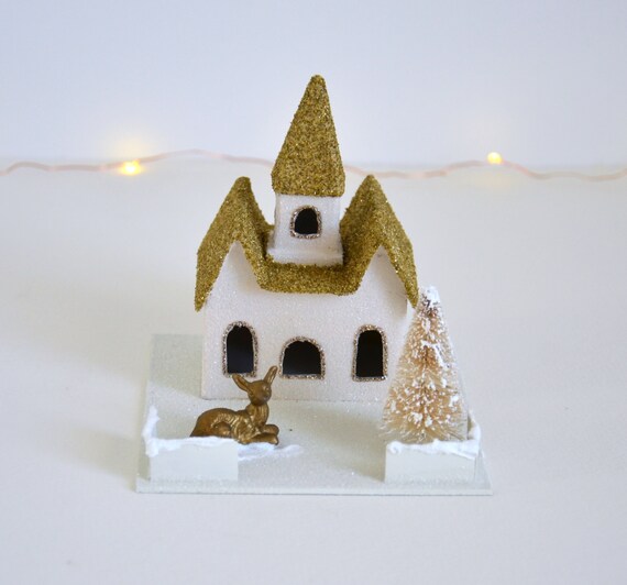 Vintage Style Putz House / Retro Style / Winter Village / Glitter House