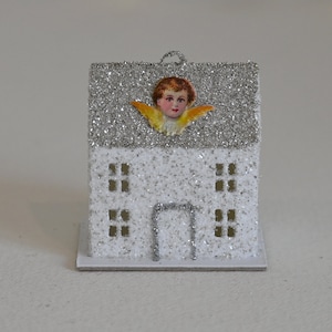 Putz House / Christmas Ornament / Winter Village / Silver Foil House