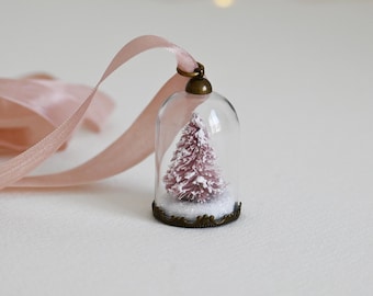 Christmas Tree Snow Globe Necklace / Christmas Jewelry / Pink Christmas Tree