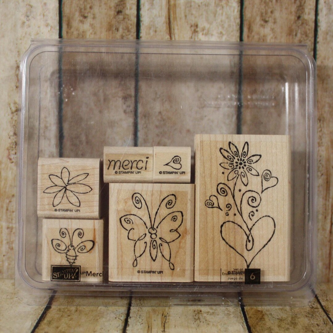 Retired 2008 Stampin' Up! Merci Set of 6 Mounted Rubber on Wood Blocks ...
