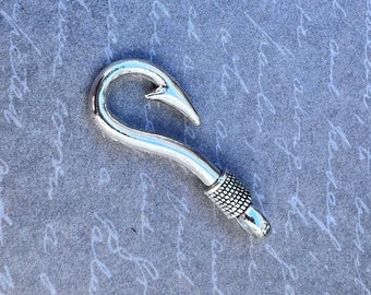 Fish Hook Connectors Silver Color Large  with Large 4.5mm Diameter Hole Perfect for Rope, Leather, Paracord Bracelets Ect