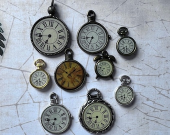 Pocket Watch Charms Antique Style Bronze Silver Gold Tone Clock Charm Pendants for Craft Jewelry Making 22mm 18mm 11.5mm Options Steampunk