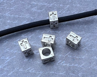 Cross Religious Bead - Paracord Beads 5.5mm Hole great for Parachute Cord Braiding Projects - Cute Metal Charms Religious