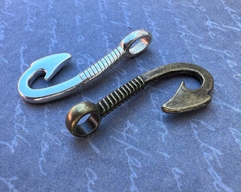 Silver Large Fish Hook Connectors with Large 4.5mm Diameter Hole Perfect for Rope, Leather, Paracord Bracelets Silver Tone