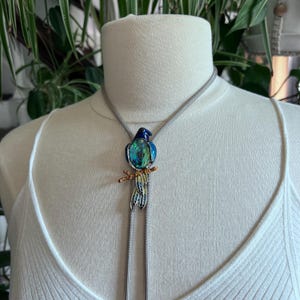 One of a Kind  Bolo Statement Piece Large Yall&#39;ternative Parrot Love Bird Blue with Abalone Shell