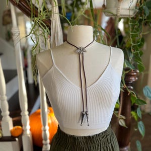 Lunar Moth Yall'ternative Bolo Tie on Lovely Dark Reddish Brown Braided Leather